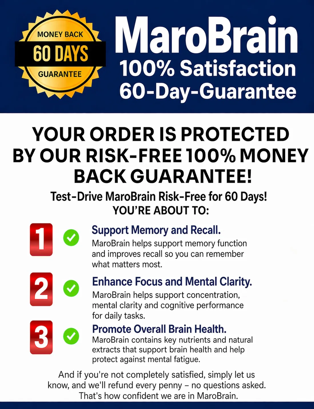 MaroBrain 60-day money-back guarantee badge