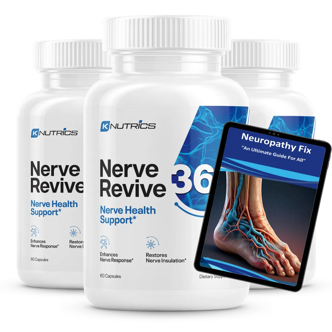 Nerve Revive 360 bottles centered in ingredient circle