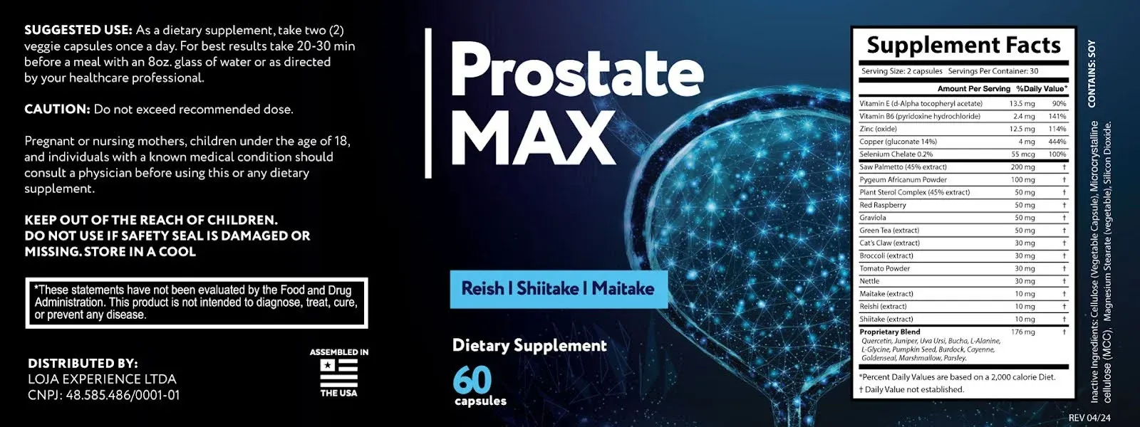 ProstateMax supplement facts label