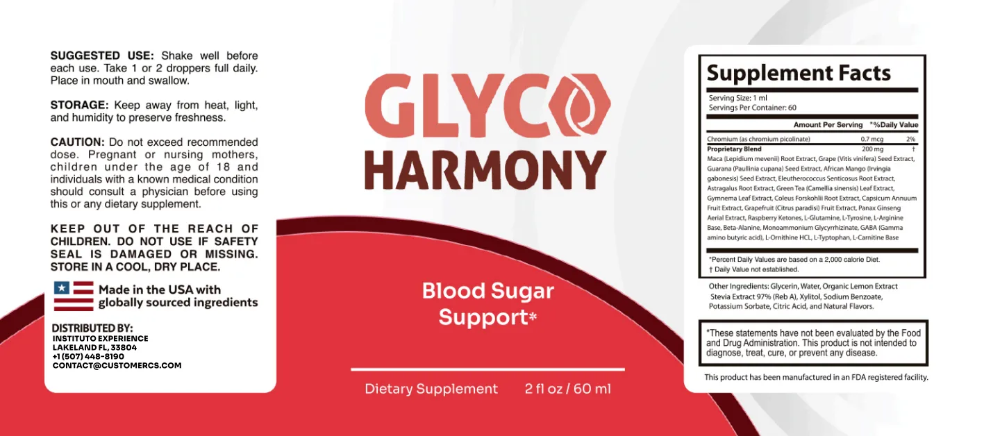 Glyco Harmony supplement facts label
