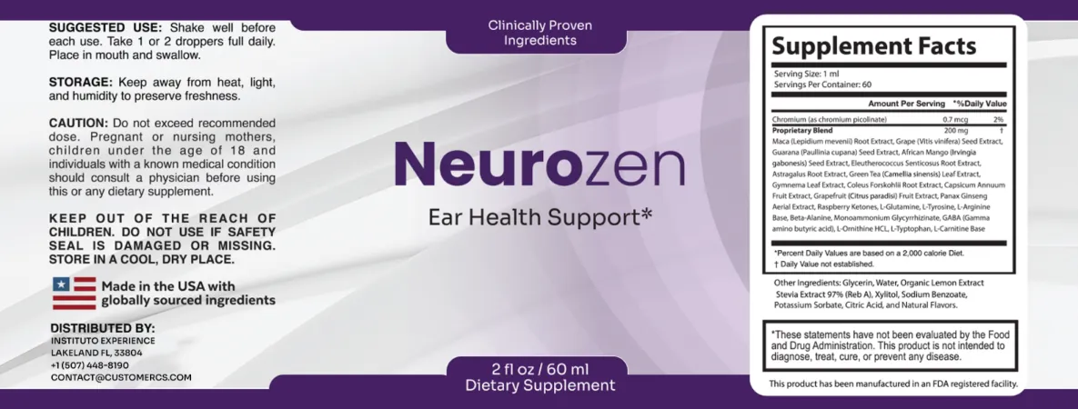 NeuroZen supplement facts label