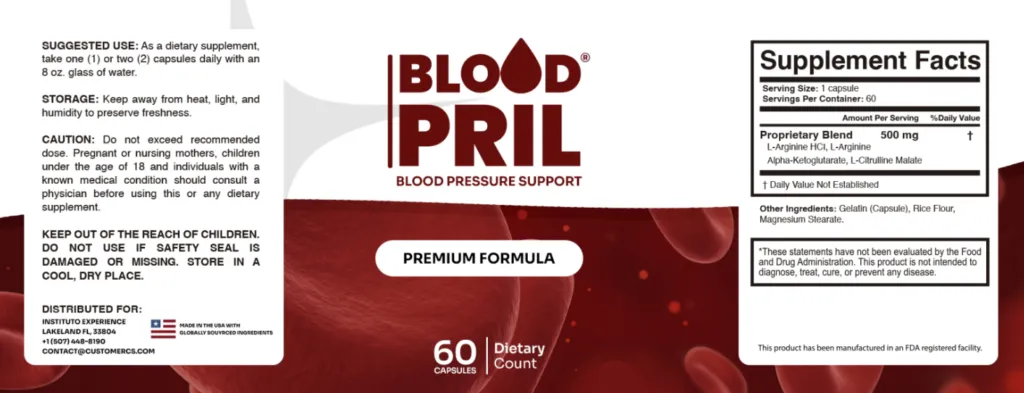 BloodPril supplement facts label