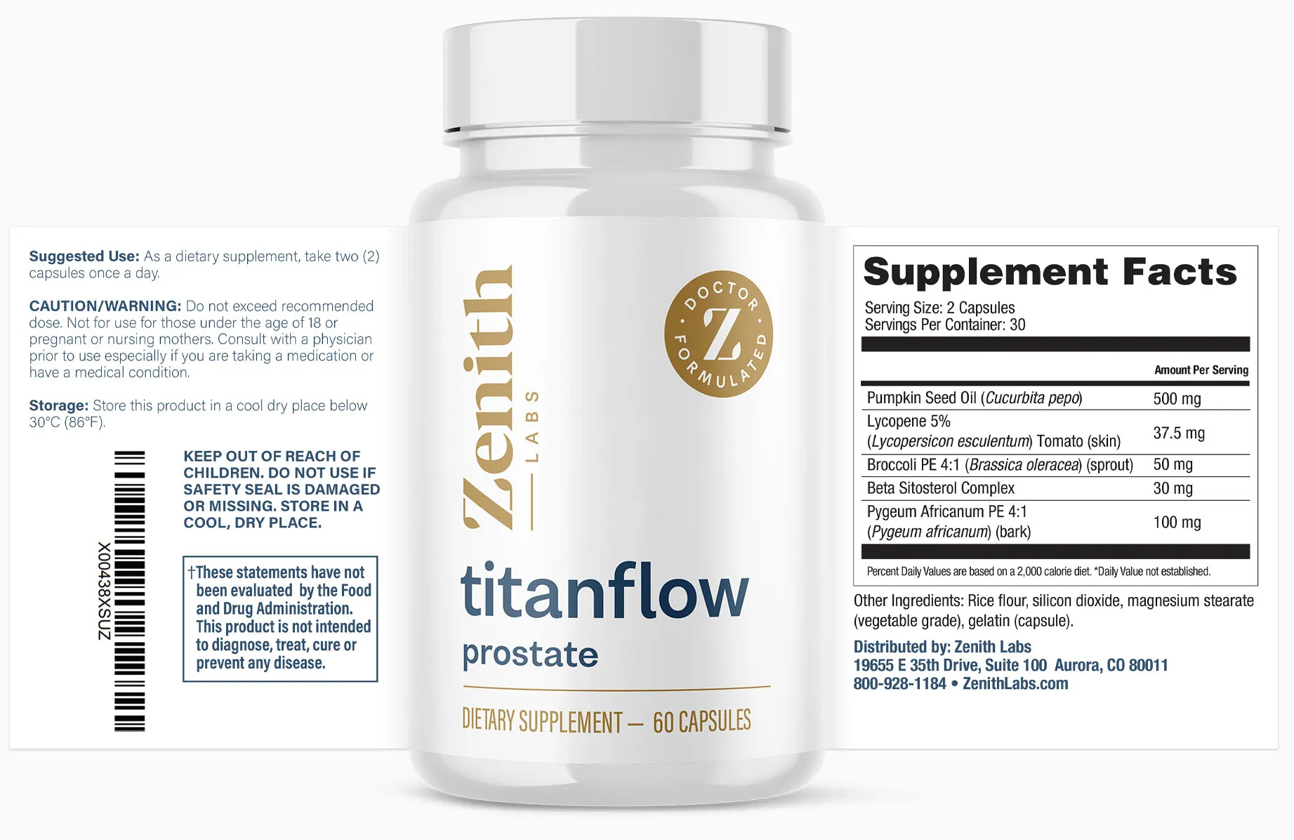 TitanFlow supplement facts label