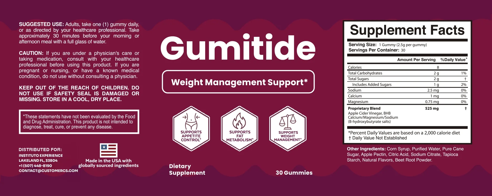 Gumitide supplement facts label