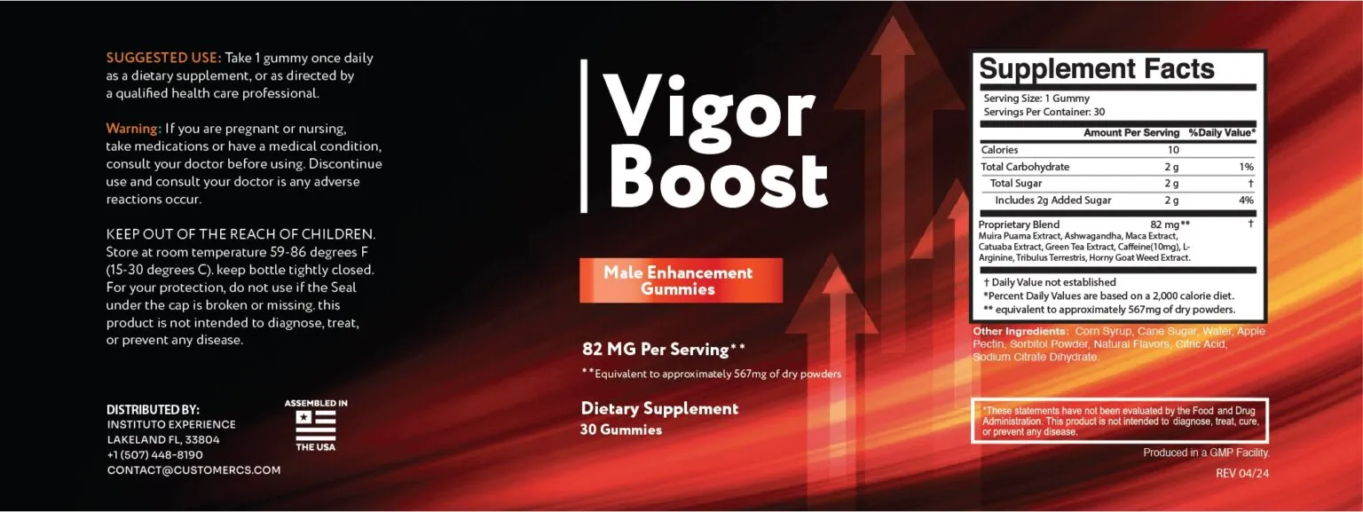 VigorBoost supplement facts label