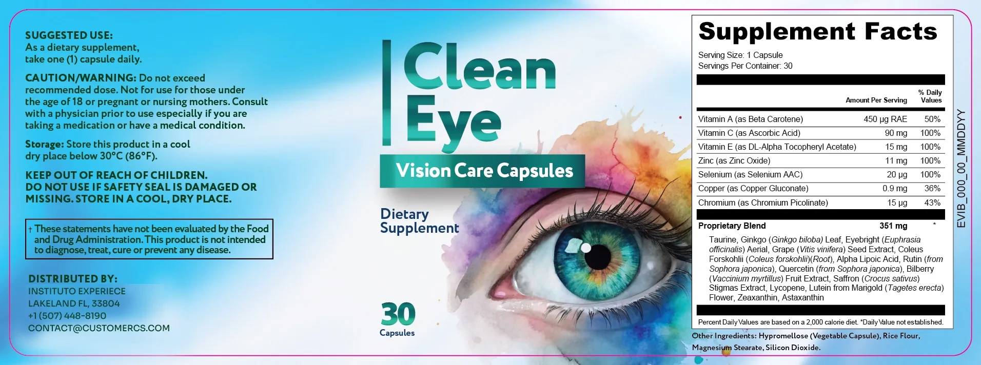 CleanEye supplement facts label