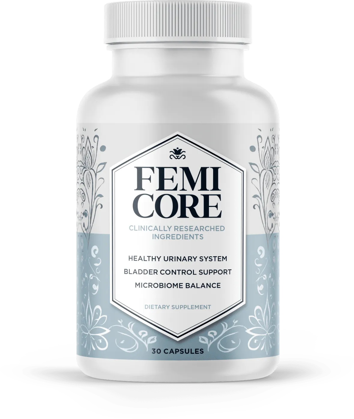 FemiCore bottle centered in ingredient circle