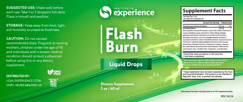 Flash Burn supplement facts label