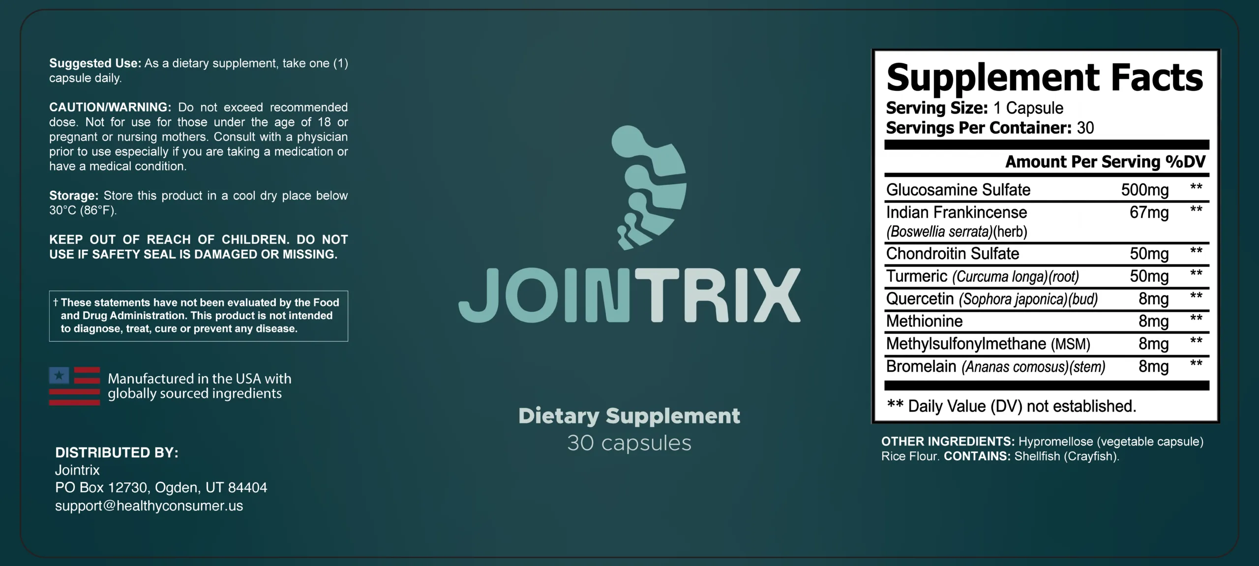 Jointrix supplement facts label